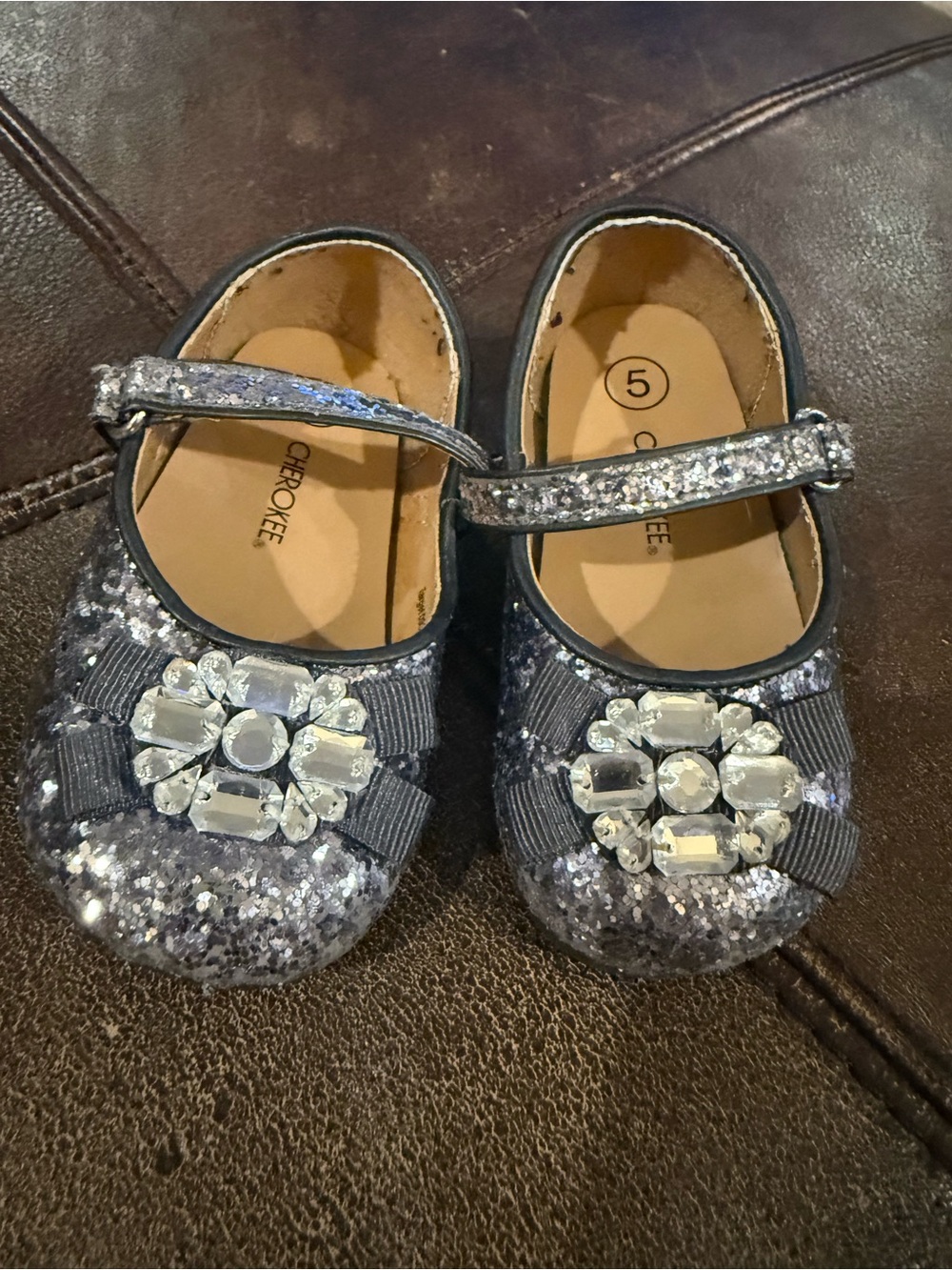 Cherokee Glitter Navy Mary Jane Shoes with Gem Accent